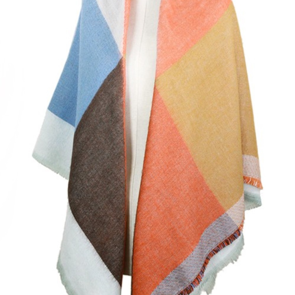 Orange Block Plaid Blanket Scarf - Picture 2 of 4